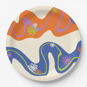 Daisy Groove Blue, Orange, Purple, Green, & Cream Paper Plate