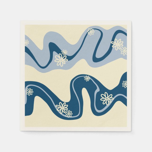 Daisy Groove - Dark Blue, Light Blue and Cream Napkin (Front)