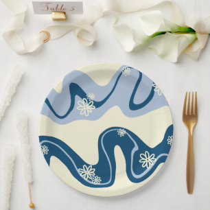 Daisy Groove - Dark Blue, Light Blue and Cream Paper Plate