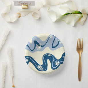 Daisy Groove - Dark Blue, Light Blue and Cream Paper Plate