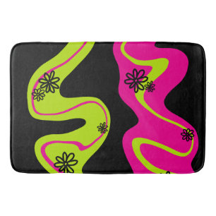 Daisy Groove in Lime Green, Hot Pink and Black Bath Mat