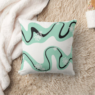 Daisy Groove in Mint Green, Black and White Cushion