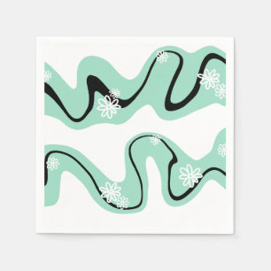Daisy Groove in Mint Green, Black and White Napkin