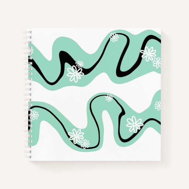 Daisy Groove in Mint Green, Black and White Notebook (Front)