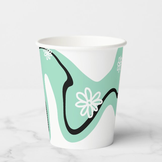 Daisy Groove in Mint Green, Black and White Paper Cups (Back)