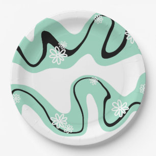Daisy Groove in Mint Green, Black and White Paper Plate