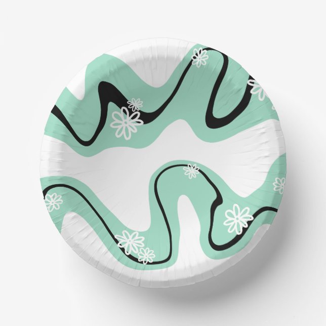Daisy Groove in Mint Green, Black and White Paper Plate (Front)