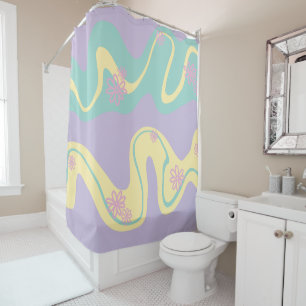 Daisy Groove Pastel Pink, Yellow, Purple & Green Shower Curtain