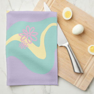 Daisy Groove Pastel Pink, Yellow, Purple & Green Tea Towel