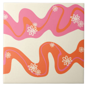 Daisy Groove - Pink, Orange and Cream Ceramic Tile