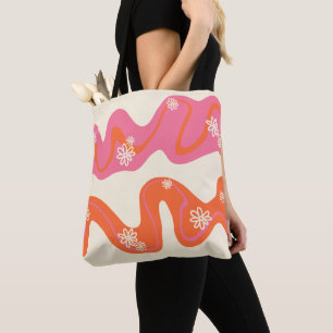 Daisy Groove - Pink, Orange and Cream Tote Bag