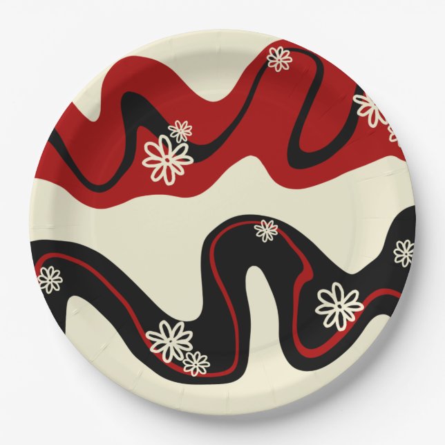 Daisy Groove - Red & Cream Paper Plate (Front)