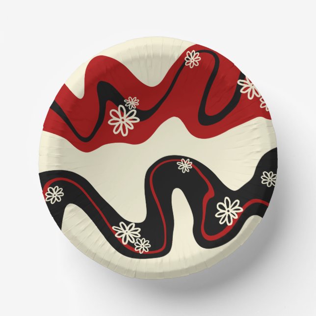 Daisy Groove - Red & Cream Paper Plate (Front)