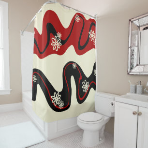 Daisy Groove - Red & Cream Shower Curtain