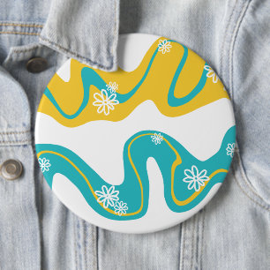 Daisy Groove - Turquoise and Yellow 6 Cm Round Badge