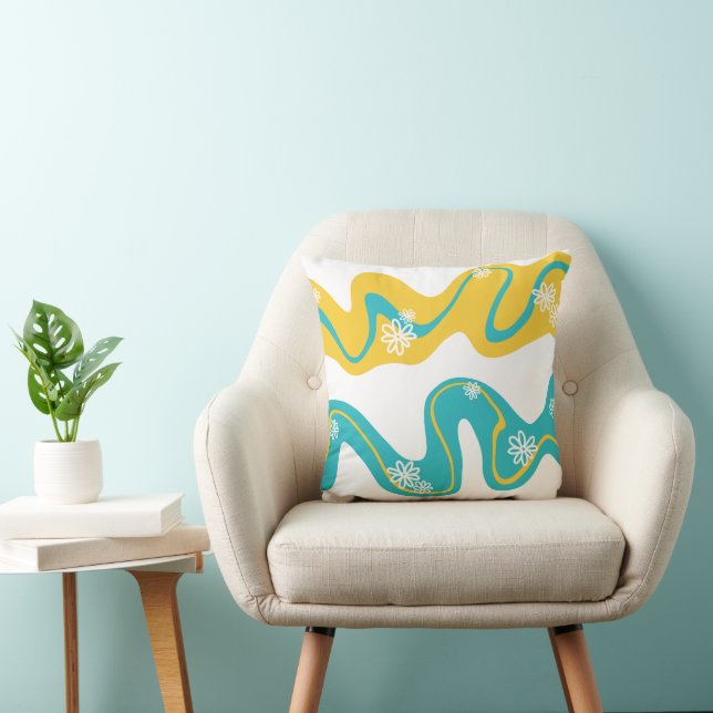 Daisy Groove - Turquoise and Yellow Cushion (Chair)