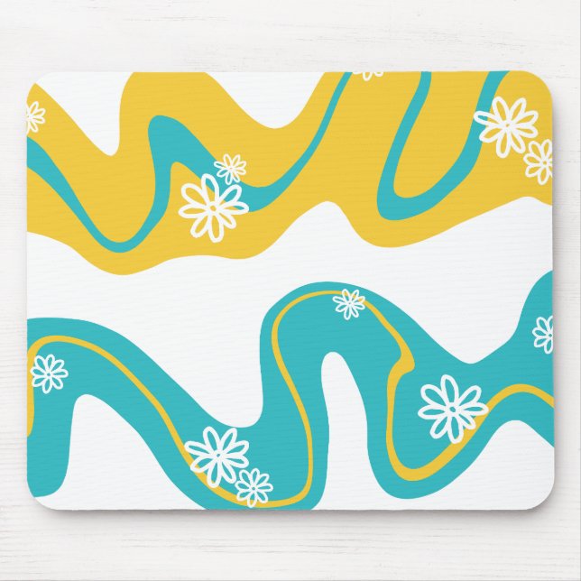 Daisy Groove - Turquoise and Yellow Mouse Pad (Front)