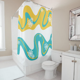 Daisy Groove - Turquoise and Yellow Shower Curtain