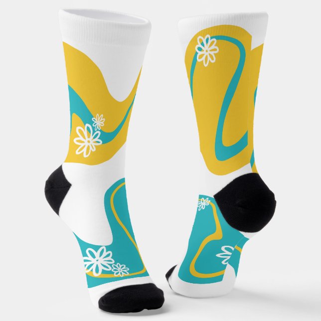 Daisy Groove - Turquoise and Yellow Socks (Angled)