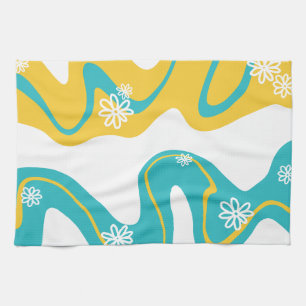 Daisy Groove - Turquoise and Yellow Tea Towel