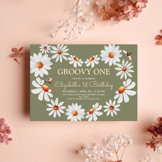 Daisy Groovy One 1st Birthday  Invitation (Creator Uploaded)