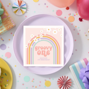 Daisy Groovy One Pastel rainbow first birthday Napkin