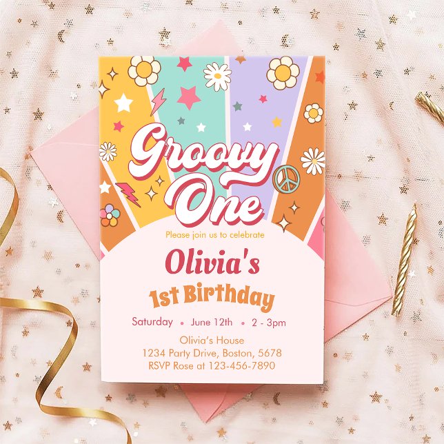 Daisy Groovy One Retro 1st Birthday Invitation (Creator Uploaded)