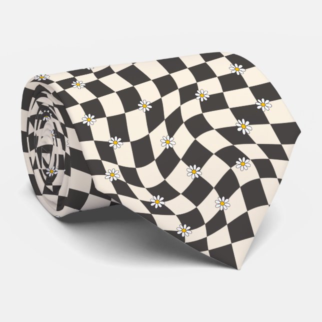 Daisy Groovy Retro Chequerboard, Y2K 90s Tie (Rolled)