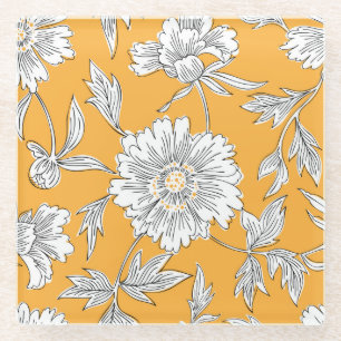 Daisy Heads: Summer Floral Line. Glass Coaster