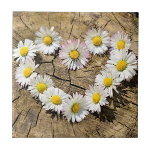 Daisy Heart - Love - Add Your Text / Name Ceramic Tile
