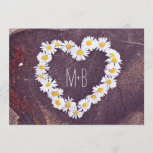 Daisy Heart Rustic Wood Country Wedding Invites