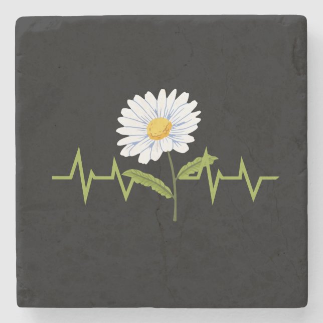 Daisy Heartbeat Stone Coaster (Front)