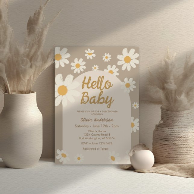Daisy Hello Baby Retro Baby Shower  Invitation (Creator Uploaded)