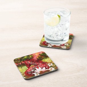 Daisy Horse Abstract Art Red White Green Floral Coaster