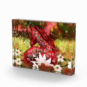Daisy Horse Abstract Art Red White Green Floral Photo Block