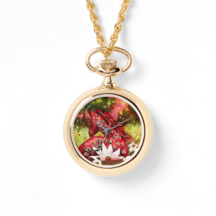 Daisy Horse Abstract Art Red White Green Floral Watch