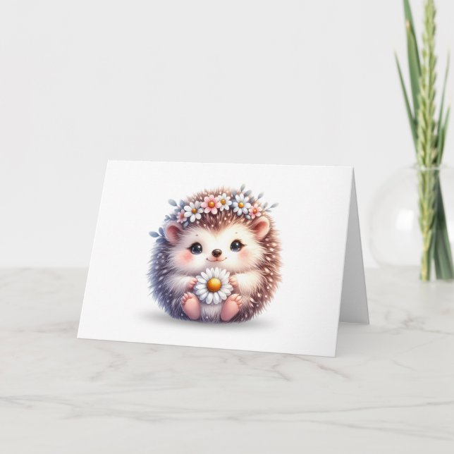 Daisy Hug – Hedgehog Greeting Card (Blank Inside) (Front)