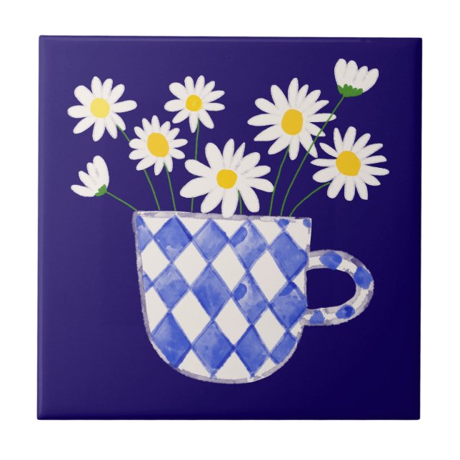 Daisy in Ceramic Vase Watercolor Ceramic Tile (Front)