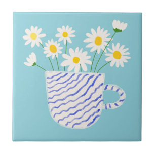 Daisy in Ceramic Vase Watercolor Ceramic Tile