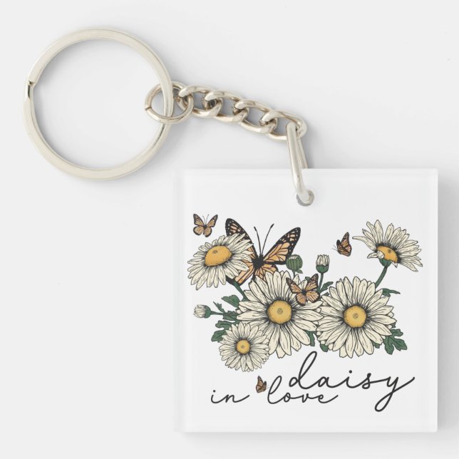 Daisy In Love Wildflower  Key Ring (Front)