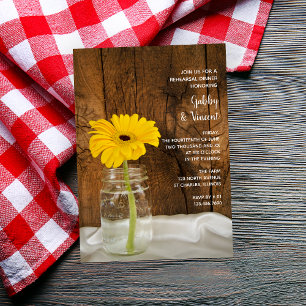 Daisy in Mason Jar Barn Wedding Rehearsal Dinner Invitation