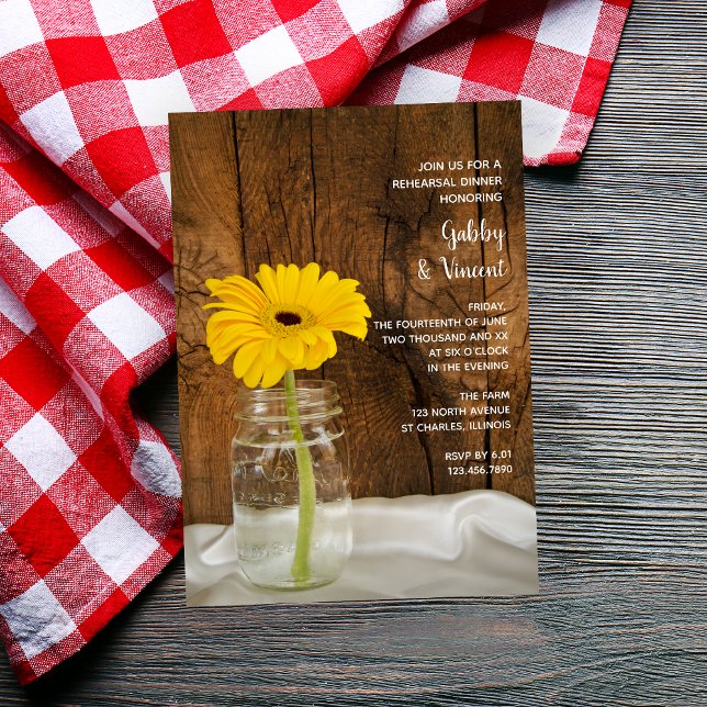 Daisy in Mason Jar Barn Wedding Rehearsal Dinner Invitation (Creator Uploaded)