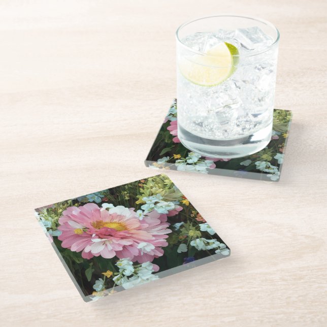 Daisy in Pink Glass Coaster (Angled)