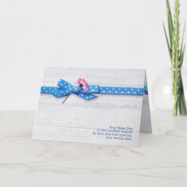 daisy in polka dot ribbon Name Day Card (Front)
