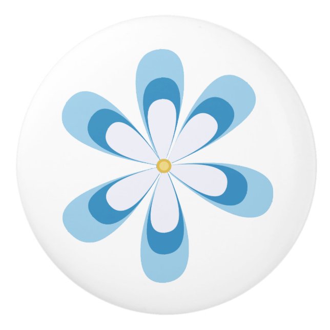 Daisy in white and blues with gold yellow centre ceramic knob (Front)