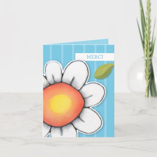 Daisy Joy blue stripes Merci Note Card (Front)