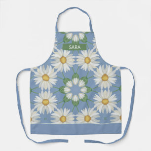Daisy Kaleidoscope Pattern on Sky Blue Background Apron