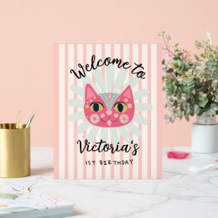 Daisy Kitty Face Purr-fect Birthday Party Acrylic Sign