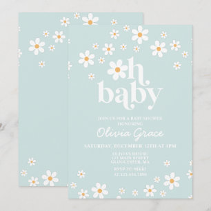Daisy Light blue Retro Baby Shower Invitation