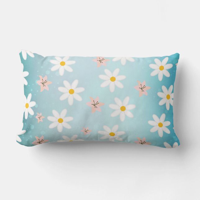 Daisy lily flower Pattern on sea torque Background Lumbar Cushion (Front)